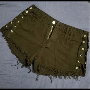 Distressed Black Denim Shorts